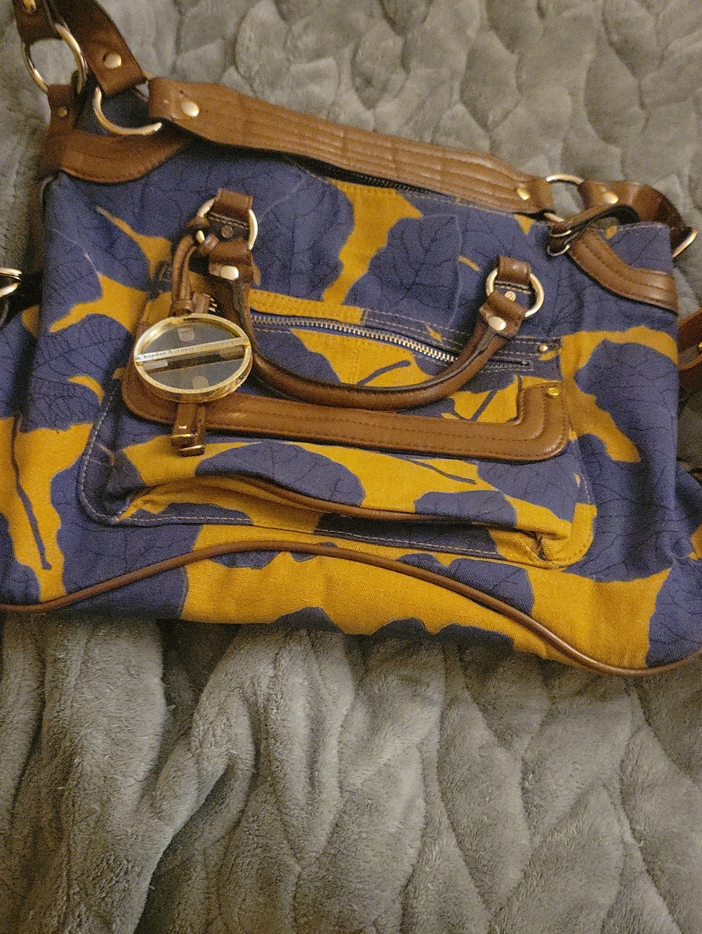 Stylish Blue & Mustard Floral Canvas Tote Bag - Unbranded